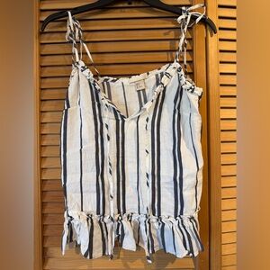 H&M White and Navy Blue Striped Tie-Shoulder Tank